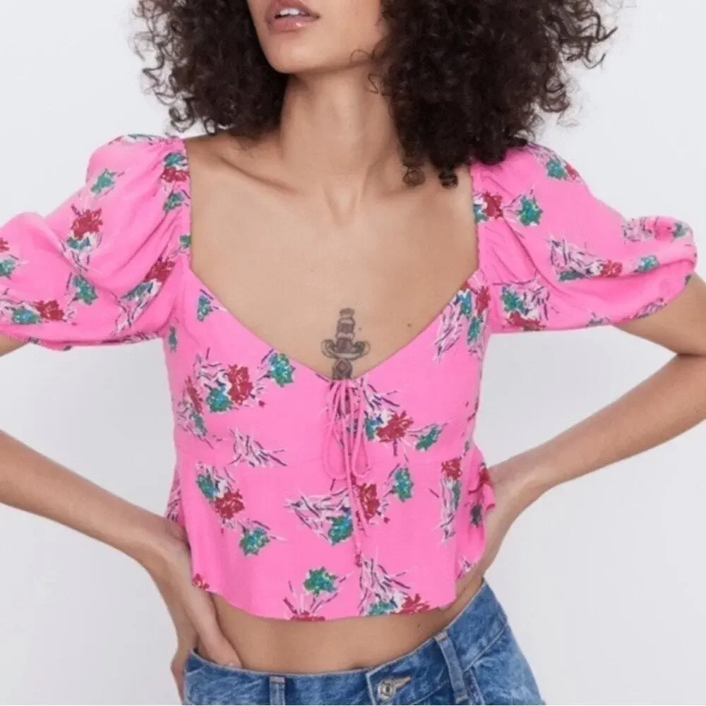 NWT Zara Matching Top + Skirt Set in Pink Floral